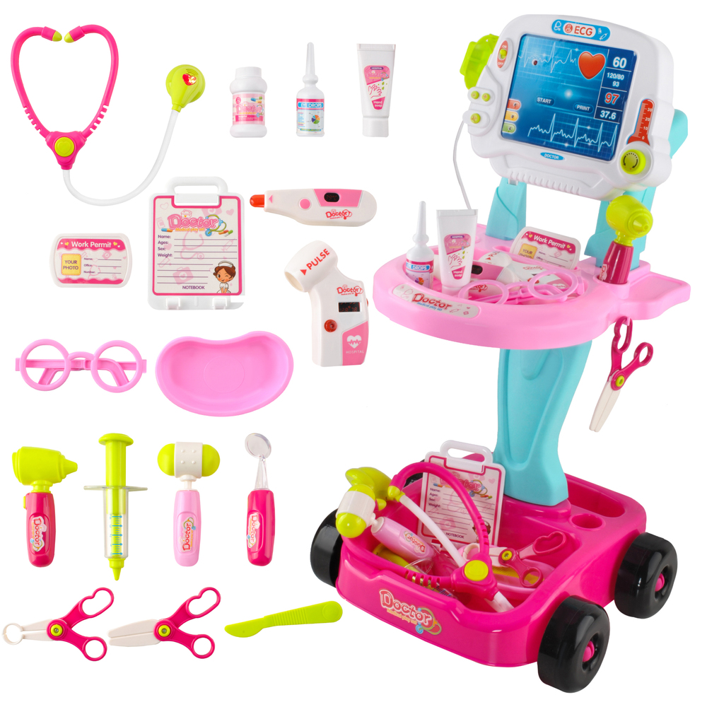 Interaktív orvosos játék kocsi szett hang+fény Pink