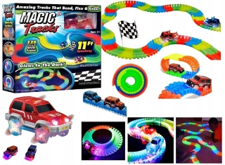 220 részes Magic Race világító autópálya elemes játékautóval